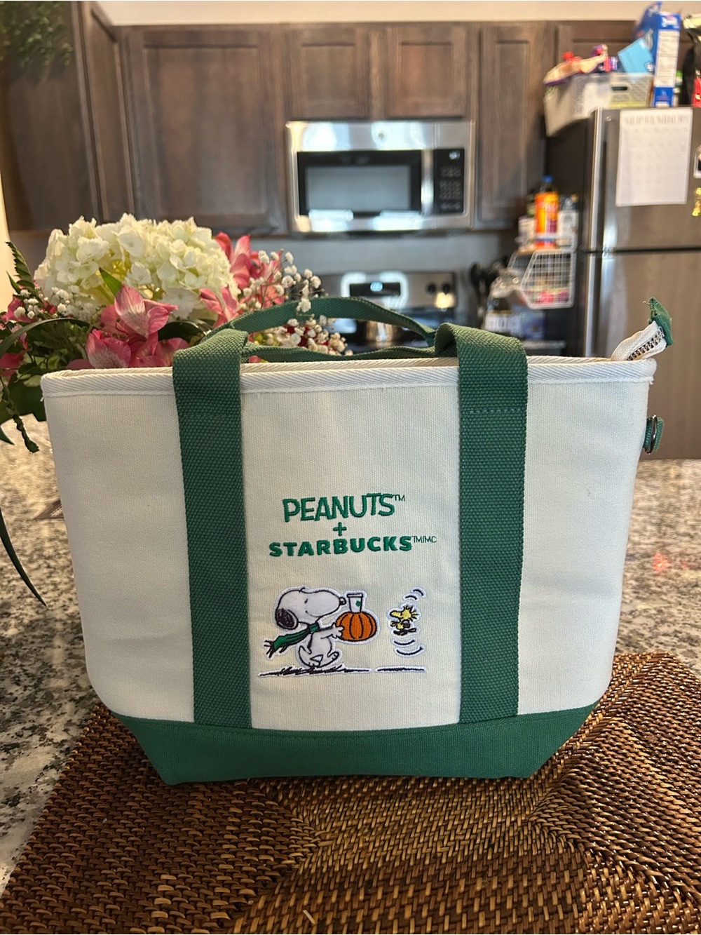 Snoopy Canvas Tote Bag in White and Green